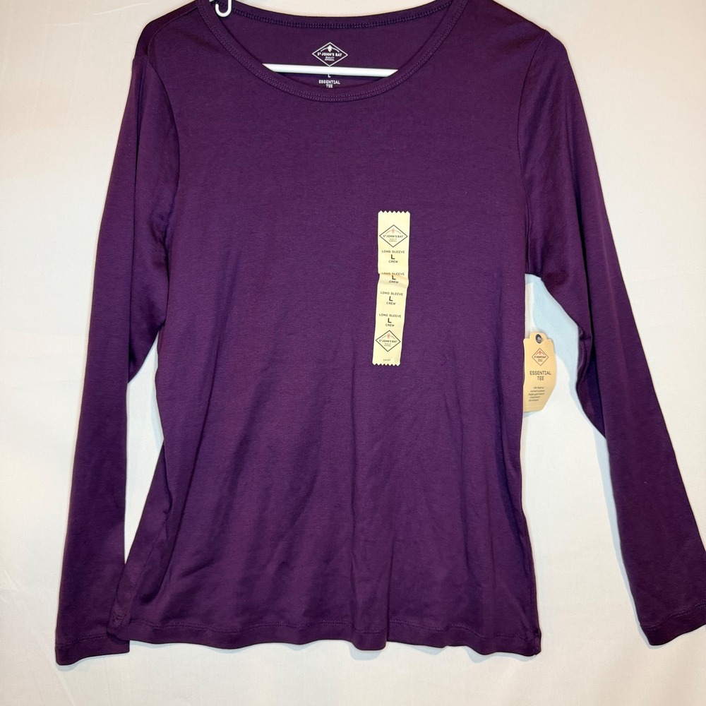 St. Johns Bay Womens Essential Tee Long Sleeve Crew Neck Purple Cotton Large NWT